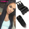 Mydiva 7A Peruvian Virgin Hair With Closure Straight Human Weave 3 Bundles Lace mydiva kopen in de aanbieding