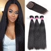 Fine Plus Brazilian Straight Hair 3 Bundles With Closure 7A Unprocessed Virgin Human 4X4 Free Part Lace fine plus kopen in de aanbieding