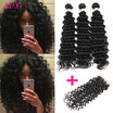 Alot Malaysian Deep Wave With Closure 7A Curl Human Hair Weave Virgin alot kopen in de aanbieding
