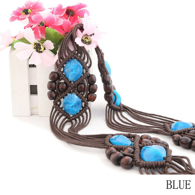 

Bohemian Wind Wax Rope Hand-woven Wood Beads Woven Belts hand Belt Vintage Fringed Waist Chain