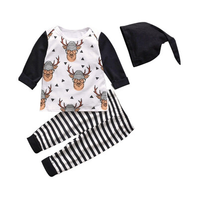 

Three-Piece Children Clothing Sets Kids Boys Girls Round neck Cute Casual Cartoon Print Cotton Tops Pants Hat Spring Autumn