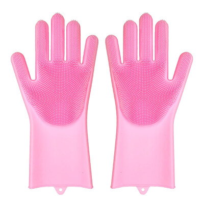 

1x Silicone Rubber Dish Washing Gloves 2 in1 Scrubber Cleaning Scrubbing New