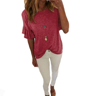 

Plus Size Summer Women Casual Solid Color Flare Short Sleeve O-Neck T-Shirt Top