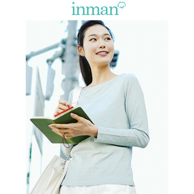 

INMAN 2019 spring new style word collar elegant simple Japanese wind long sleeve T-shirt female 1891021330 shallow sea green S