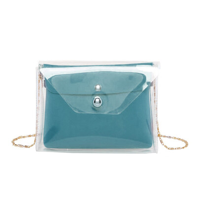 

2PcsSet Women Square Transparent Chain Crossbody Shoulder Bag Purse Clutches