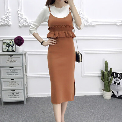 

maxi dress women Elegant Sleeveless Dress O-neck Stretch Ruffled Knitted Dress Sweet Harajuku Korean Clothes Female Vestidos