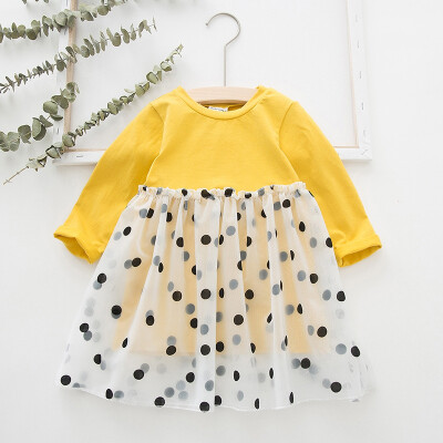 

New Spring Autumn Casual Fashion Baby Girl Polka Dot Printing Long Sleeve Princess Dress 3 Colors