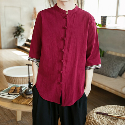 

Toponeto Mens Spring&Summer Chinese Wind Leisure Flax Cotton Short-sleeved Tops