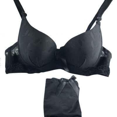 

Women Sexy Underwear Satin Print Bow Lace Embroidery Bra Push Up SetsPanties Cup size 32-36B