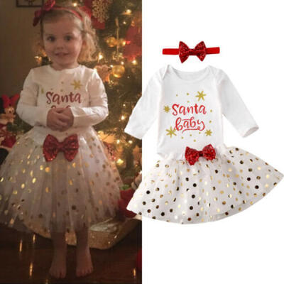 

3Pcs Newborn Kids Girls Christmas Clothes Santa Baby Romper Skirt Dress Outfits