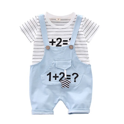 

Boy Shorts Set Summer Baby Boys Short Sleeve Stripe Print Tops Blouse T-shirt Suspender Pants Children Casual Outfits Sets