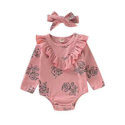 

0-18M Autumn Infant Baby Girls Long Sleeve Floral Print Rompers Kids Bodysuit Jumpsuit With Headband