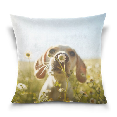 

ALAZA Throw Pillow Case Decorative Pillow Covers 16 X 16 inch Dog Smelling A Flower Pattern Pillowcase