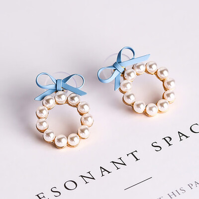 

Bow Earrings For Women Geometry Circle Simulated Pearl Earrings