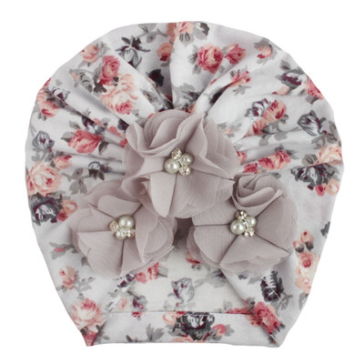 

Autumn Winter Soft Cute Newborn Baby Flower Pearl Design Girls Caps Infant Hat Turban Elastic Caps