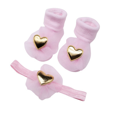 

2Pcs Newborn Baby Sock Girls Soft Socks Baby Sweet HairBandNon-slip Cotton Socks Children Headband