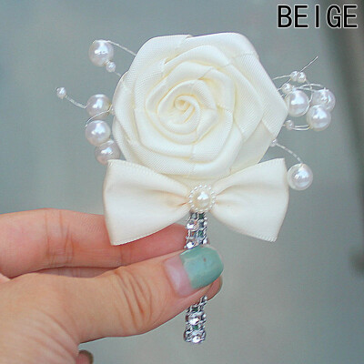 

Corsage Flowers Wrist Buttonhole Womens Brooch Bridal Brooches Roses Beads Prom