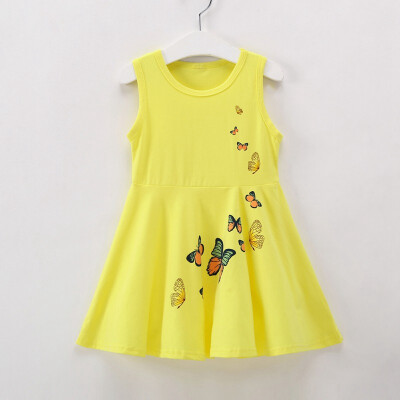 

Summer Baby Girls Dress Butterfly Printed Sleeveless Dress Cotton Kids Toddler Sundress Casual