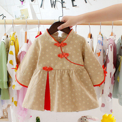 

Autumn Casual Baby Girls Flower Print Long Sleeve Dress Kids Toddler Tang Suit Princess DressesC 6M-3T