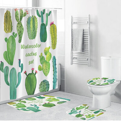 

〖Follure〗4PCS Non Slip Toilet Polyester Cover Mat Set Bathroom Shower Curtain