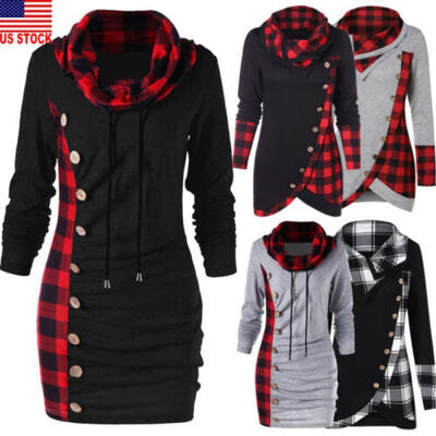 

Womens Long Sleeve Plaid Jumper Sweater Sweatshirt Dress Loose Casual Xmas Tops