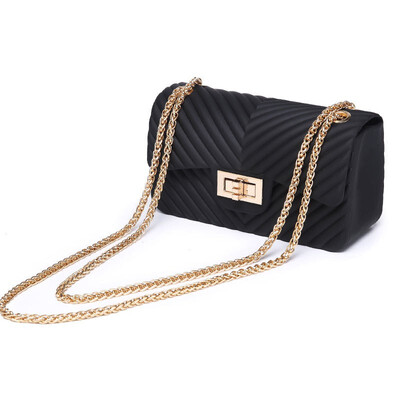 

New Pattern Fashion Frosted V Pattern Jelly Bag PVC Style Womens Satchel Stripe Bag
