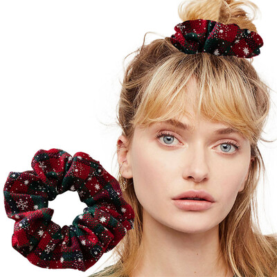 

Gobestart Pure Cotton Fabric Hairring Christmas Snowflake Stripe Tie Ball Hair Rope