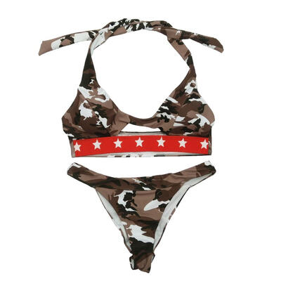

2019 New Military Camouflage Bikni Set Sexy Bandage Women Swimwear Halter Push Up Padded Swimsuit Biquini Women Bathing Suit