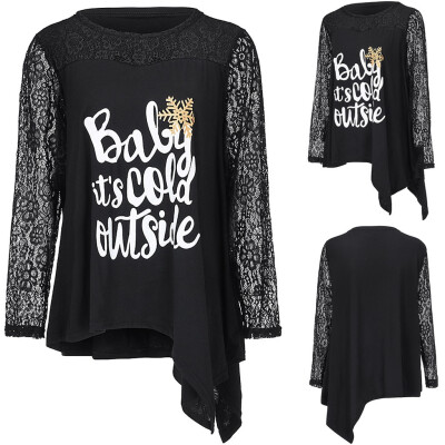 

Tailored Fashion Women Casual Plus Size Christmas Blouse Long Sleeve Lace Patchjwork Tops