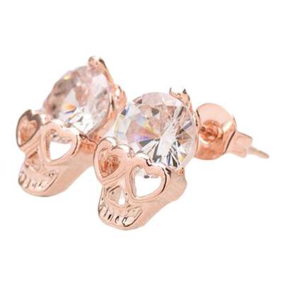 

Hot Sale New Fashion Stud Earrings CZ Diamond 18K Gold Plated Zircon Crystal Skull Kito Stud Earrings
