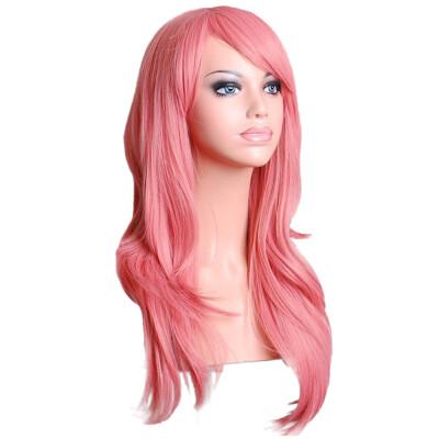 

Gobestart Sexy Long Women Fashion Synthetic Wavy Cosplay Party Full Wigs Pink