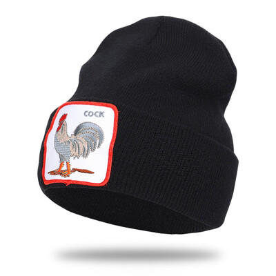 

5 Colors Outdoor Casual Cock Animal Embroidery Beanies Cap For Women Men Winter Warm Knitted Hats