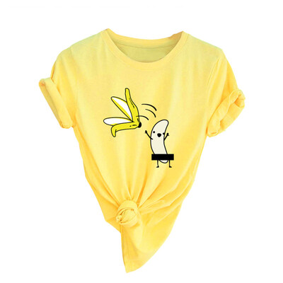 

Funny Cartoon Naked Banana Print Women T-Shirt Short Sleeve Round Neck Tee Top