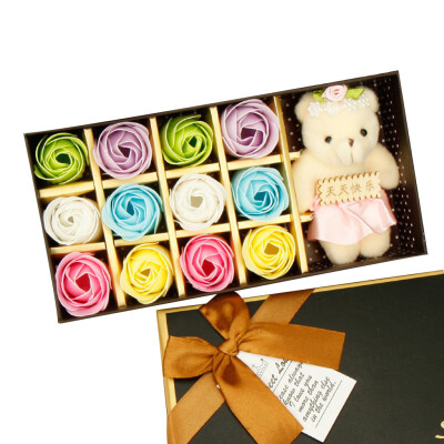 

Toponeto 12PCS Romantic Rose Soap Flower gift box with Plush Animal toys Bear Doll