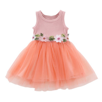

Flowers Baby Girls Dress Sleeveless Flower Kids Dress With Mesh Party Kids Toddler Knitted Princess Sundress