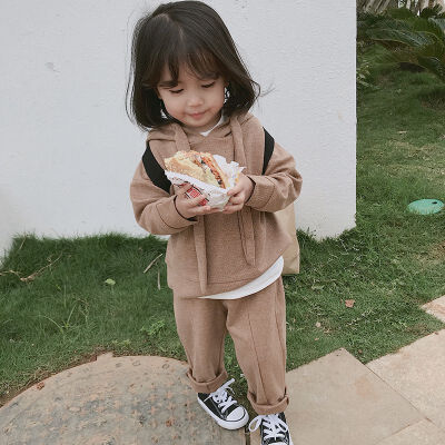 

Hooded Long Sleeve T shirt Solid TopsPants Solid Color Clothes Sets Korean Version Child Toddler Kids Girls Outfits Clothes c