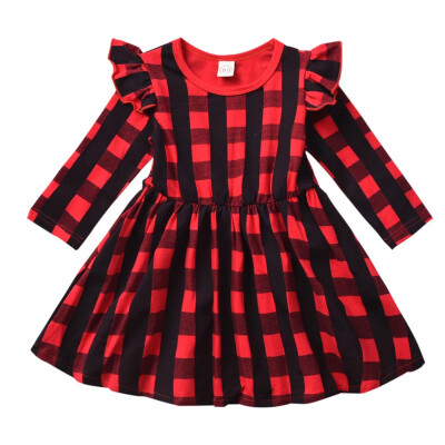 

Cute Baby Dress 1-6T Autumn Casual Baby Girls Long Sleeve Plaid Print Dress Kids Princess Pageant Dresses