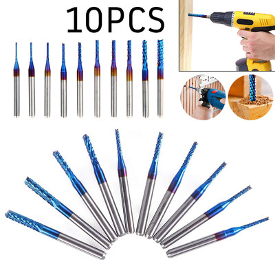 

US 10x 08-3mm 18" Shank Nano Blue Coat End Mill Cutter CNC Router Bit Tool Set