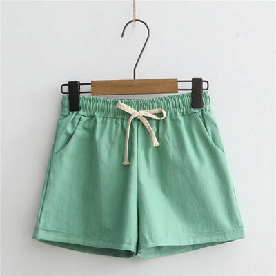 

New Pantalones Cortos Mujer Women Shorts Candy Color Casual Loose Cotton & Linen Straight Shorts
