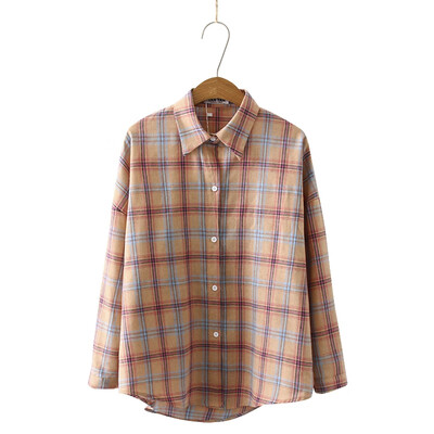 

2019 Fashion Plaid Long Sleeve Womens Tops&Blouses Female Casual Turn-down Collar Shirts Blusas Korean Women Loose Blouse