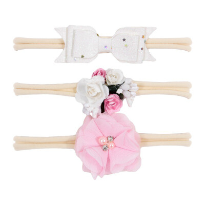 

3pcs The New Baby Cute Girls Bowknot Flower With Pearl Design Headband Headwear Apparel Photography Prop Party Gift