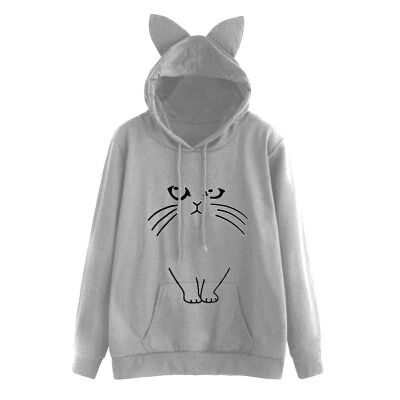 

Women Cat Ear Hooded Coat Cat Printed Autumn Long Sleeve Pullovers Female Fashion Outwear