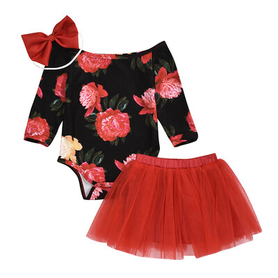 

3PCS Newborn Baby Girl Clothes Romper JumpsuitTutu SkirtHeadband Outfit Set