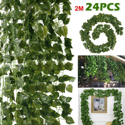 

2412Pcs Artificial Green Leaf Garland Plants Green Vine Fake Foliage Decoration for Home Plastic Simulation Rattan Leaves