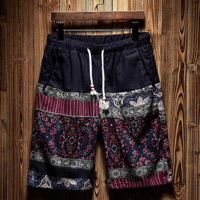 

Tailored Mens New Summer Casual Ethnic Style Printed Loose Cotton Hemp Beach Shorts Pant