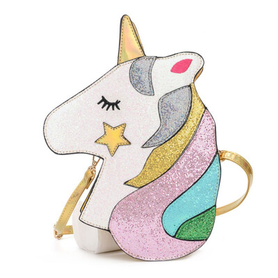 

2019 Cartoon Unicorn Bag Girl Glitter Unicorn Shoulder Bag Teenager Leather Crossbody Bag Women Leather Phone Shoulder Bag