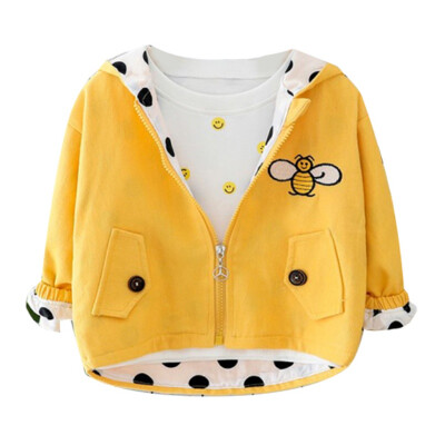 

2019 Autumn Baby Girl Cute Outerwear Cartoon Bee Print Casual Hoodie Zipper Sweatshirt Kids Coat Outfits Cloths