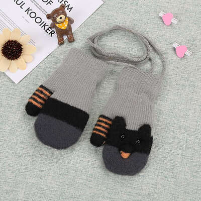 

New 2-4 Years Old Cute Cartoon Baby Gloves Winter Knitted Wool Mittens Thicken Gloves