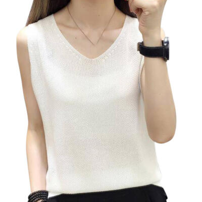 

Women Camisole Knit Sleeveless Vest Summer Pure Color Slim V-neck Tank Tops