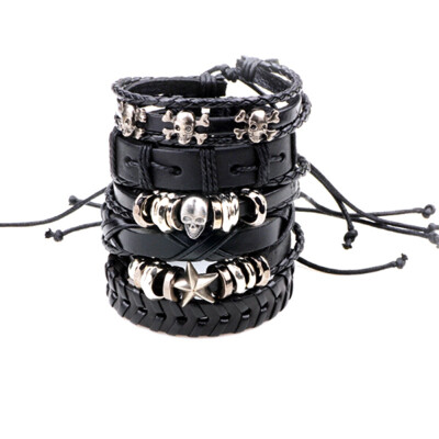 

Trend Personality Black Skull Cowhide Leather Manual Weaving Bracelet Set of 6 Men Jewellery Unisex Pair Jewellery